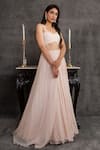 Buy_Sunita Bhandari_Pink Viscose Organza Embroidery Bead Sweetheart Asymmetric Lehenga And Blouse Set _at_Aza_Fashions