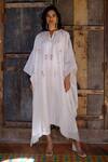 Buy_Shikha Mehta_Ivory Kaftan  Silk Chanderi, Pant  Silk, Slip  Thread And Set_at_Aza_Fashions
