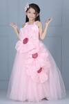 Buy_The little celebs_Pink Net Embroidery Swarovski Work Flowers 3d Floral Detail Flared Gown _at_Aza_Fashions