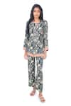 Buy_Monisha Jaising_Green Cotton Silk Printed Floral Pattern Round Short Tunic And Pant Set _at_Aza_Fashions