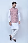 Buy_Arihant Rai Sinha_Magenta Kurta And Pant Art Silk Printed Bandhani & Floral Cotton Bundi & Set _at_Aza_Fashions