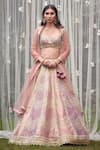 Shyam Narayan Prasad_Pink Raw Silk Embroidered Zari Sweetheart Neck Dori Bridal Lehenga Set _Online_at_Aza_Fashions