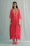 Buy_Surbhi Gupta_Pink Cape And Trouser Georgette Block Print Geometric Deep Nino Set  _at_Aza_Fashions