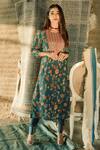 Buy_Shachi Sood_Blue Dupion Silk Sequins And Beads Round Floral Pattern Kurta And Pant Set _at_Aza_Fashions