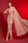 Buy_Labelamoda_Peach Shimmer Lycra One Shoulder Gown _at_Aza_Fashions