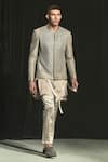 Buy_Rohit Gandhi + Rahul Khanna_Grey Satin Plain Straight Fit Trouser _at_Aza_Fashions