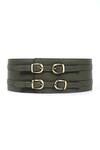 Buy_Trov_Green Penny Double Buckle Leather Belt _at_Aza_Fashions