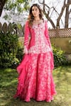 Buy_Suruchi Parakh_Pink Georgette Print Floral Scallop Neck Hand Embroidered Kurta And Sharara Set _at_Aza_Fashions