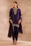 Buy_JAYANTI REDDY_Purple Silk Embroidery Zardozi Round Tunic Dhoti Pant Set  _at_Aza_Fashions