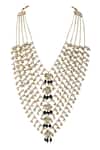 Buy_Riana Jewellery_White Jadtar Stone And Pearls Flower Drop Layered Mala_at_Aza_Fashions