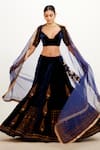 Buy_Devnaagri_Blue Velvet And Organza Embroidered Zari Plunge V Neck Bridal Lehenga Set _at_Aza_Fashions