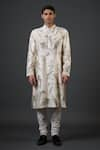 Buy_Balance by Rohit Bal_Ivory Chanderi Silk Printed Floral Bird And Kurta Set _at_Aza_Fashions