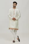 Buy_Arihant Rai Sinha_Cream Kurta Silk Floral Mandarin Collar Set _at_Aza_Fashions