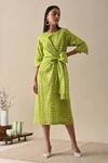 Buy_Kanelle_Green Organic Cotton Printed Striped Round Claire Dress _at_Aza_Fashions