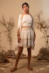 Buy_Label Reyya_Off White Rayon Lurex Embellished Stripe Pattern Jacket Open Skirt Set _at_Aza_Fashions