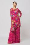 Buy_Diyarajvvir_Fuchsia Georgette, Modal Cut Work, Floral Jaal Print Kurta And Gharara Set _at_Aza_Fashions
