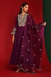 Buy_Mahima Mahajan_Wine Georgette Embroidered Floral Pattern Notched Shriya Kurta Set _at_Aza_Fashions