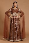 Buy_Rar Studio_Brown Chanderi Handloom (50%silk X Dori Anarkali With Attached Cape  _at_Aza_Fashions