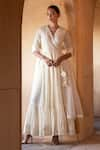 Buy_PREEVIN_Off White Angrakha Cotton Mulmul And Dupatta & Work Anarkali With  _at_Aza_Fashions