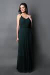 Buy_Swatee Singh_Green Georgette Solid Round Strappy Ruched Gown _at_Aza_Fashions