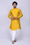 Buy_Arihant Rai Sinha_Yellow Art Silk Plain Overlap Asymmetric Kurta And Dhoti Pant Set_at_Aza_Fashions