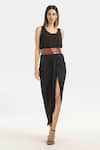 Buy_431-88 by Shweta Kapur_Black Japanese Crepe Draped Lungi Skirt_at_Aza_Fashions