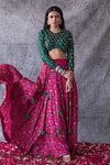 Buy_Shachi Sood_Pink Dupion Silk Printed Floral Round Skirt And Embroidered Blouse Set _at_Aza_Fashions