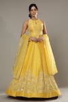 Buy_I am Design_Yellow Raw Silk Hand Embroidered Floral Pattern Mango Bite Bridal Lehenga Set _at_Aza_Fashions