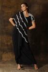 Buy_Eclat By Prerika Jalan_Black Crepe, Muslin Embroidery V-neck Asymmetric Cape And Draped Skirt Set _at_Aza_Fashions