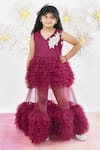 Buy_FAYON KIDS_Wine Net Embroidery Floral Motif Layered Gown _at_Aza_Fashions