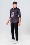 Buy_Amrit Dawani_Black Cotton Embroidery Skull Motif Hand Painted Shirt _at_Aza_Fashions