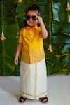 Buy_Tiber Taber_Yellow 100% Cotton Print Fish Half Sleeves Shirt And Mundu Dhoti Set  _at_Aza_Fashions