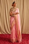 Buy_Paaprika_Pink Pure Spun Silk Handwoven Zari Floral And Stripe Pattern Saree  _at_Aza_Fashions