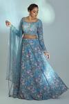 Buy_Suruchi Parakh_Blue Woven Floral Print Leaf Neck Flared Lehenga Set _at_Aza_Fashions