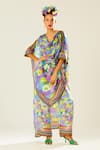 Buy_Rajdeep Ranawat_Multi Color Silk Floral Cowl Neck Montijo Kaftan Tunic  _at_Aza_Fashions