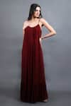 Buy_Swatee Singh_Maroon Georgette Solid Round Pleated Hem Gown _at_Aza_Fashions