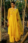 Buy_Label Shristi Chetani_Yellow Organza, Dola Silk Round Hand Embroidered A-line Kurta Set _at_Aza_Fashions
