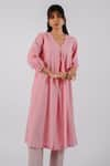 Buy_Tussah by Siddhi Shah_Pink Cotton V Neck Box Pleat Kurta  _at_Aza_Fashions