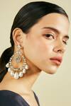 Buy_Isharya_White Japanese Cotton Ball Pearl Elongated Crystal Studded Jhoomer Earrings_at_Aza_Fashions