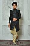 Buy_Arihant Rai Sinha_Blue Jacquard, Silk Embroidery Overlap Sherwani And Churidar Set _at_Aza_Fashions