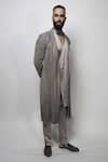 Buy_Rohit Gandhi + Rahul Khanna_Grey Satin Plain Straight Fit Trouser _at_Aza_Fashions