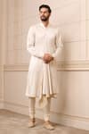 Buy_Tarun Tahiliani_Gold Churidar  Stretch Poplin And Kurta  Moga Satin Draped Set _at_Aza_Fashions