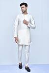 Buy_Arihant Rai Sinha_Cream Art Silk Plain Mandarin Collar Short Kurta Set _at_Aza_Fashions