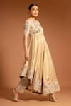 Buy_Sejal Kamdar_Beige Pure Satin Crepe Embellished Ajrak Floral And Anarkali With Pant  _at_Aza_Fashions