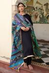 Buy_Priyanka Raajiv_Blue Silk, Satin, Brocade, Cotton And Handwoven Tissue Stripe Eila Patch Dupatta _at_Aza_Fashions