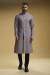 Buy_Kommal Sood_Purple Cotton Silk Solid Front-open Kurta And Trousers Set  _at_Aza_Fashions