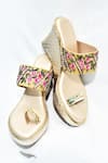 Buy_Foot Fuel_Gold Thread And Stone Work Bubbaaa Floral Embroidered Kolhapuri Wedges _at_Aza_Fashions
