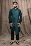 Buy_Shreyansh Designs_Green Cotton Linen Blend Solid Asymmetric Kurta _at_Aza_Fashions
