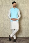 Buy_Aryavir Malhotra_Blue Silk Blend Embroidered Chikankari Geometrical Work Bundi And Kurta Set _at_Aza_Fashions