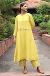 Buy_Desert Shine by Sulochana Jangir_Yellow Handwoven Chanderi Embroidered Aari Round Kurta And Work Salwar Set _at_Aza_Fashions